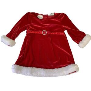 Miniwear Baby Girl Santa Red Velvet Christmas Holiday Dress Size 12 Months